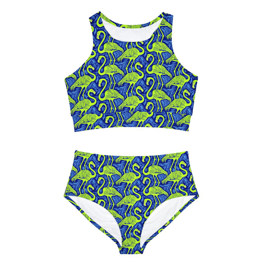 Flamingo Party Surface Beach Volleyball Club Neon Palm Sporty Bikini Set