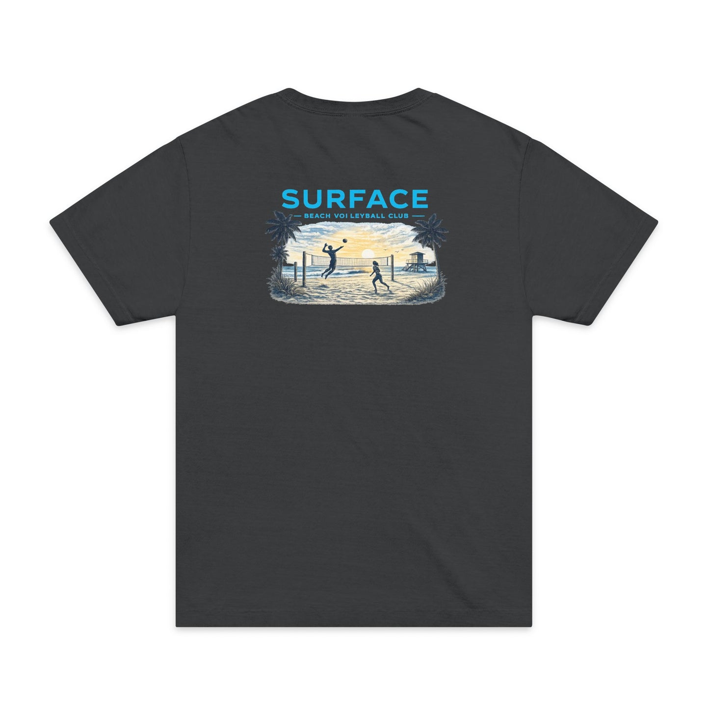 Surfaced Beach Graphic T‑Shirt — "SURFACE: Ocean & Lifestyle Co." Design