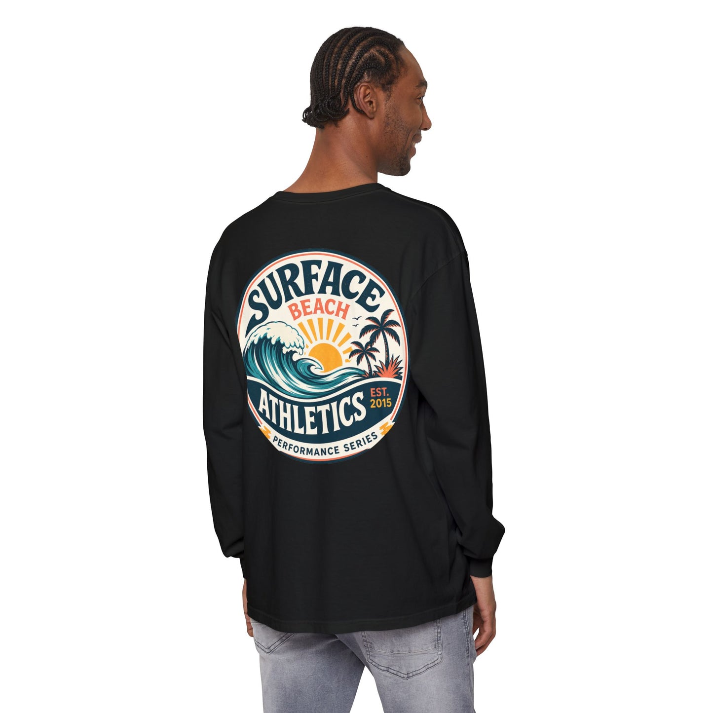 Surface Beach Athletics Long Sleeve Tee — Surf Waves Sunset Graphic