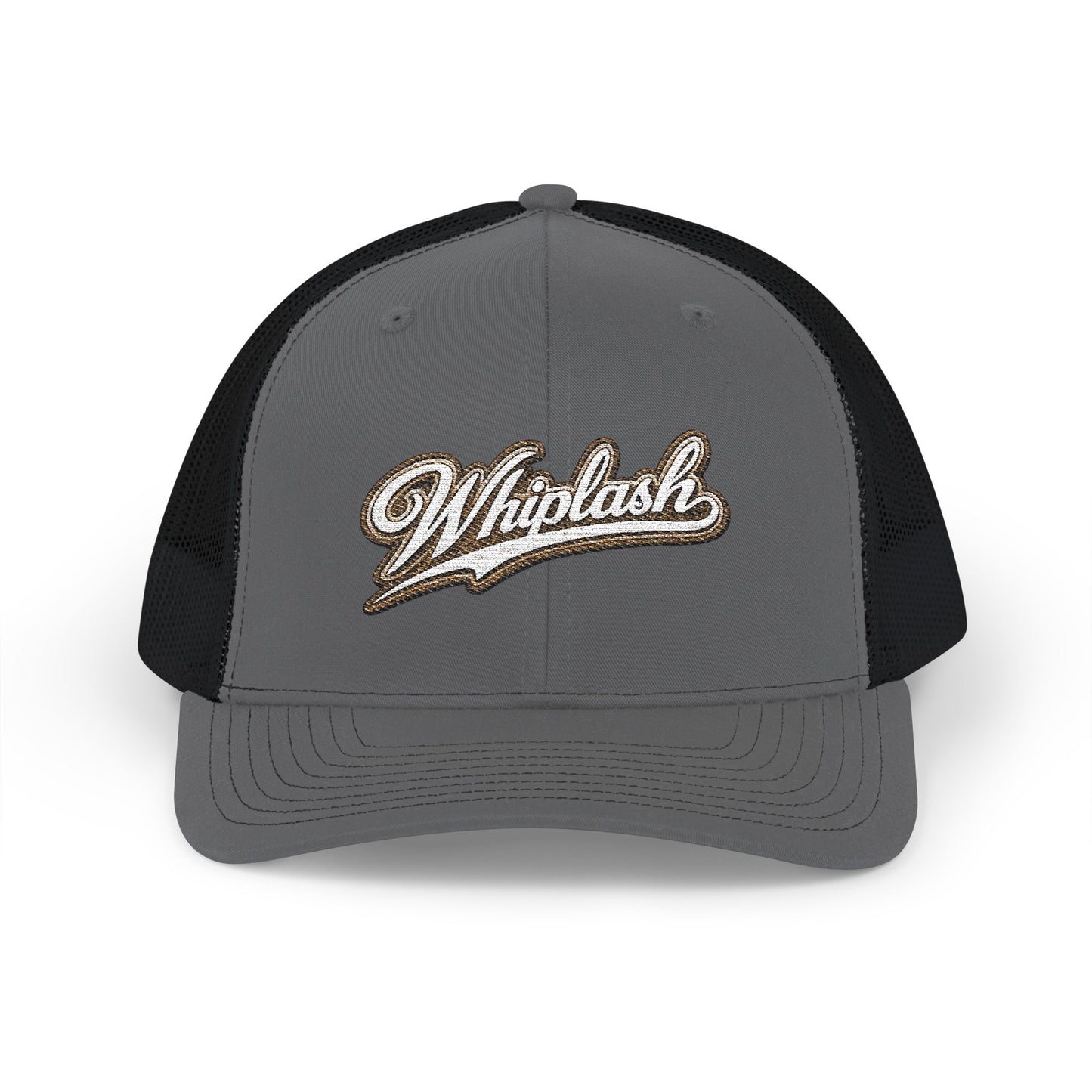 Whiplash Script Snapback Trucker Cap — Retro Baseball Mesh Hat