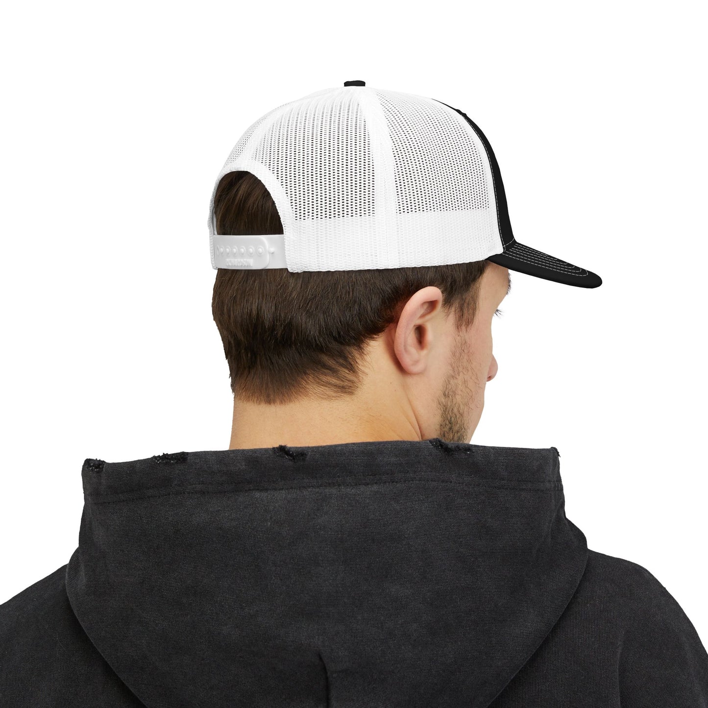 Whiplash Script Snapback Trucker Cap — Retro Baseball Mesh Hat
