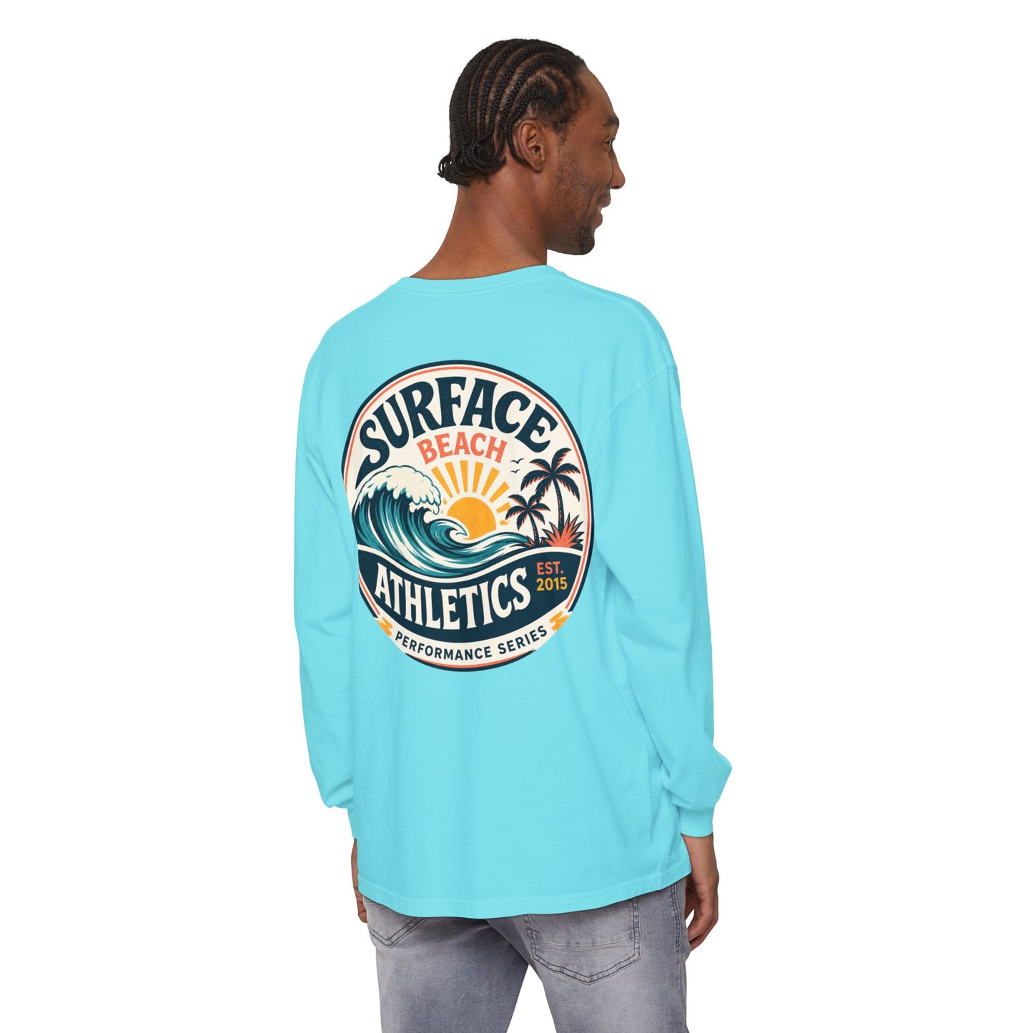Surface Beach Athletics Long Sleeve Tee — Surf Waves Sunset Graphic