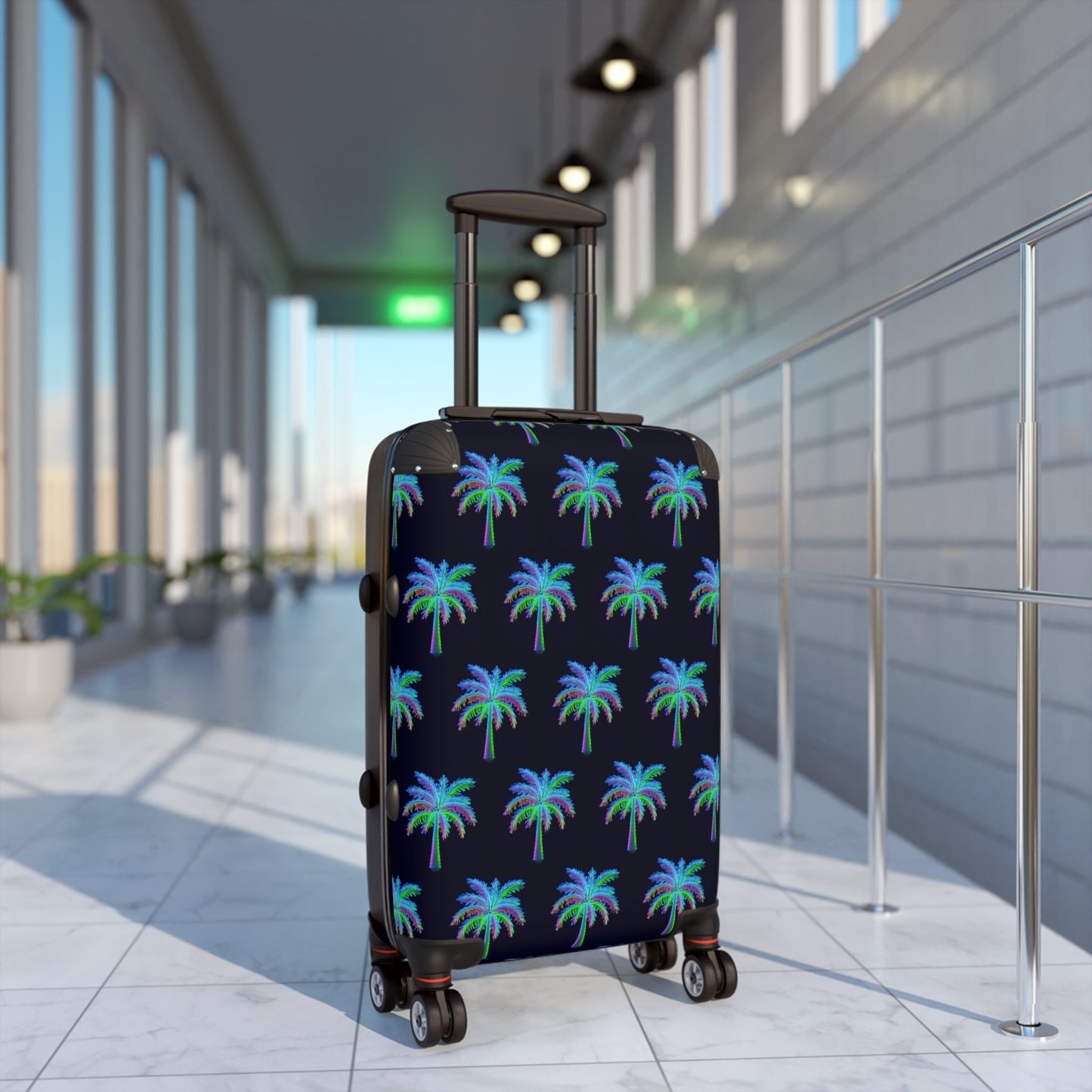 Neon Palm Swivel Hard Shell Waterproof Suitcase