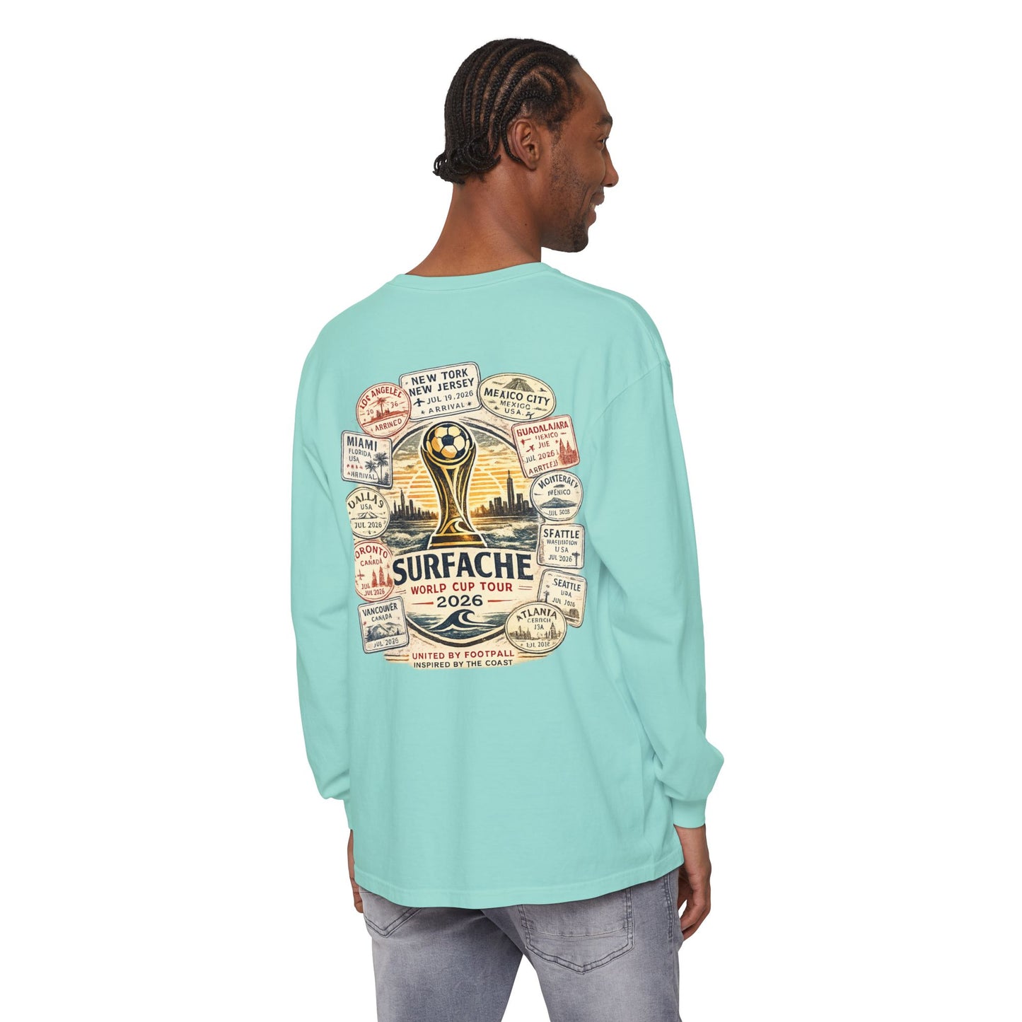 Surfache Passport Edition World Cup Tour Long Sleeve Tee — Soccer Travel Graphic
