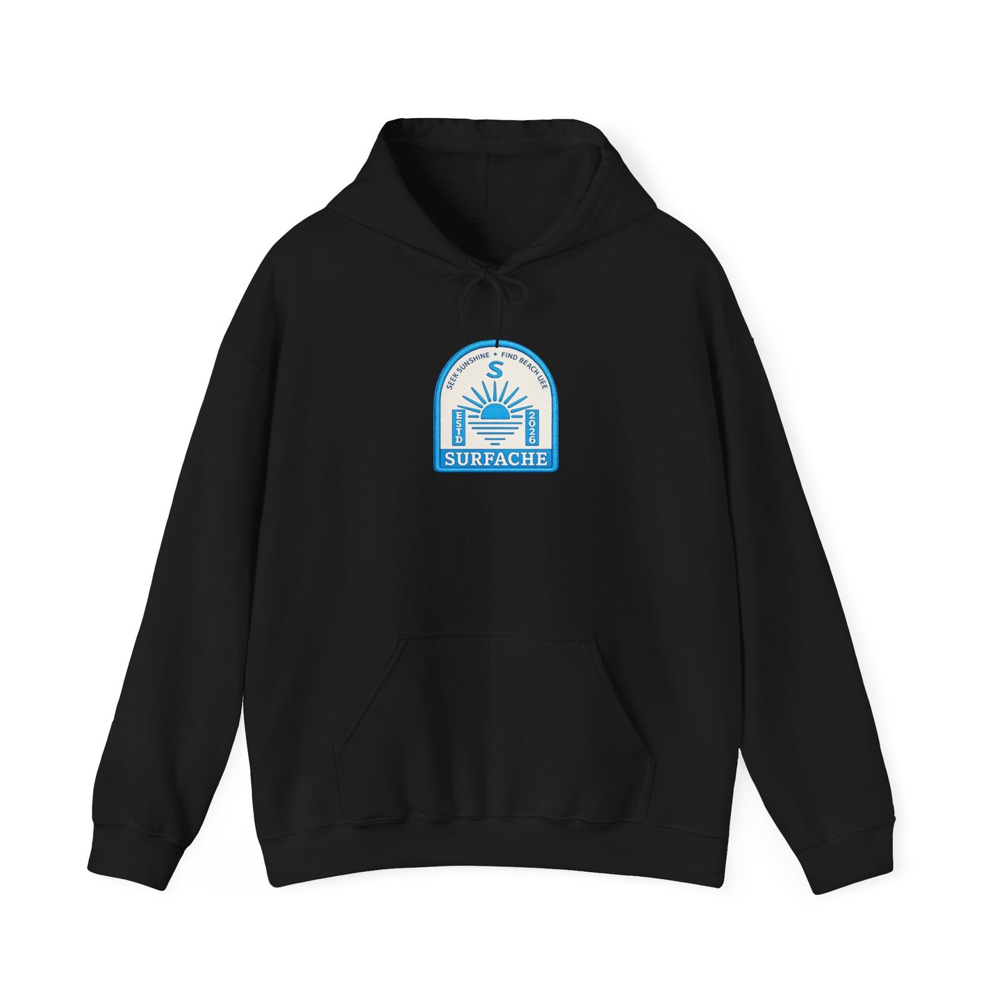 Surfache Vintage Badge Hoodie — Coastal Sunset Surf Brand Sweatshirt