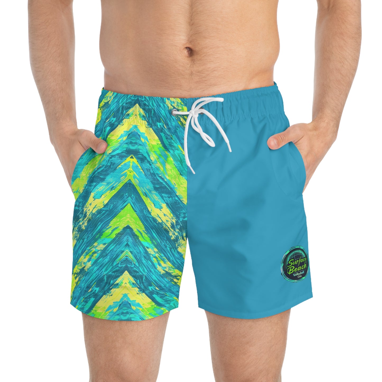 Chevron Icon Color Block Surface Beach Volleyball Club Modern Swim Trunks