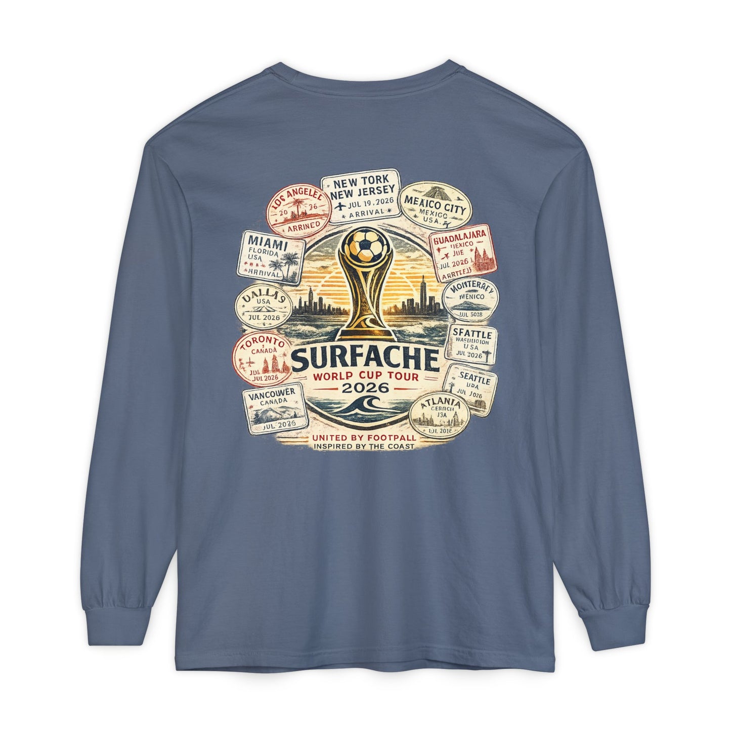 Surfache Passport Edition World Cup Tour Long Sleeve Tee — Soccer Travel Graphic