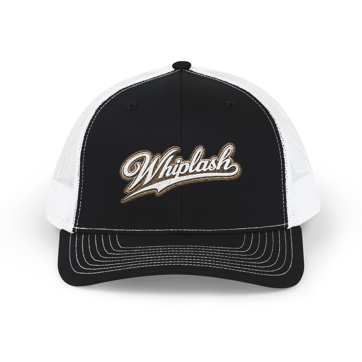 Whiplash Script Snapback Trucker Cap — Retro Baseball Mesh Hat