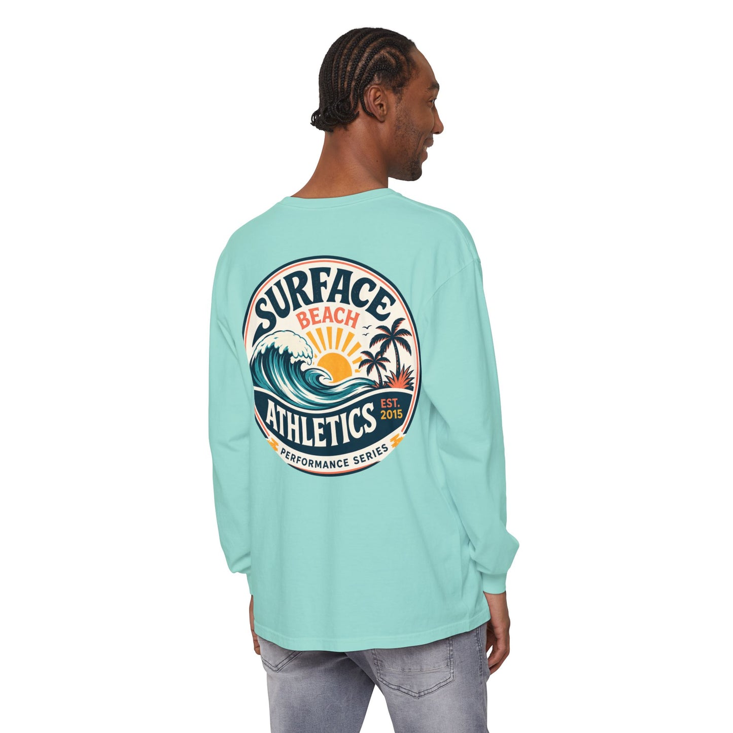 Surface Beach Athletics Long Sleeve Tee — Surf Waves Sunset Graphic