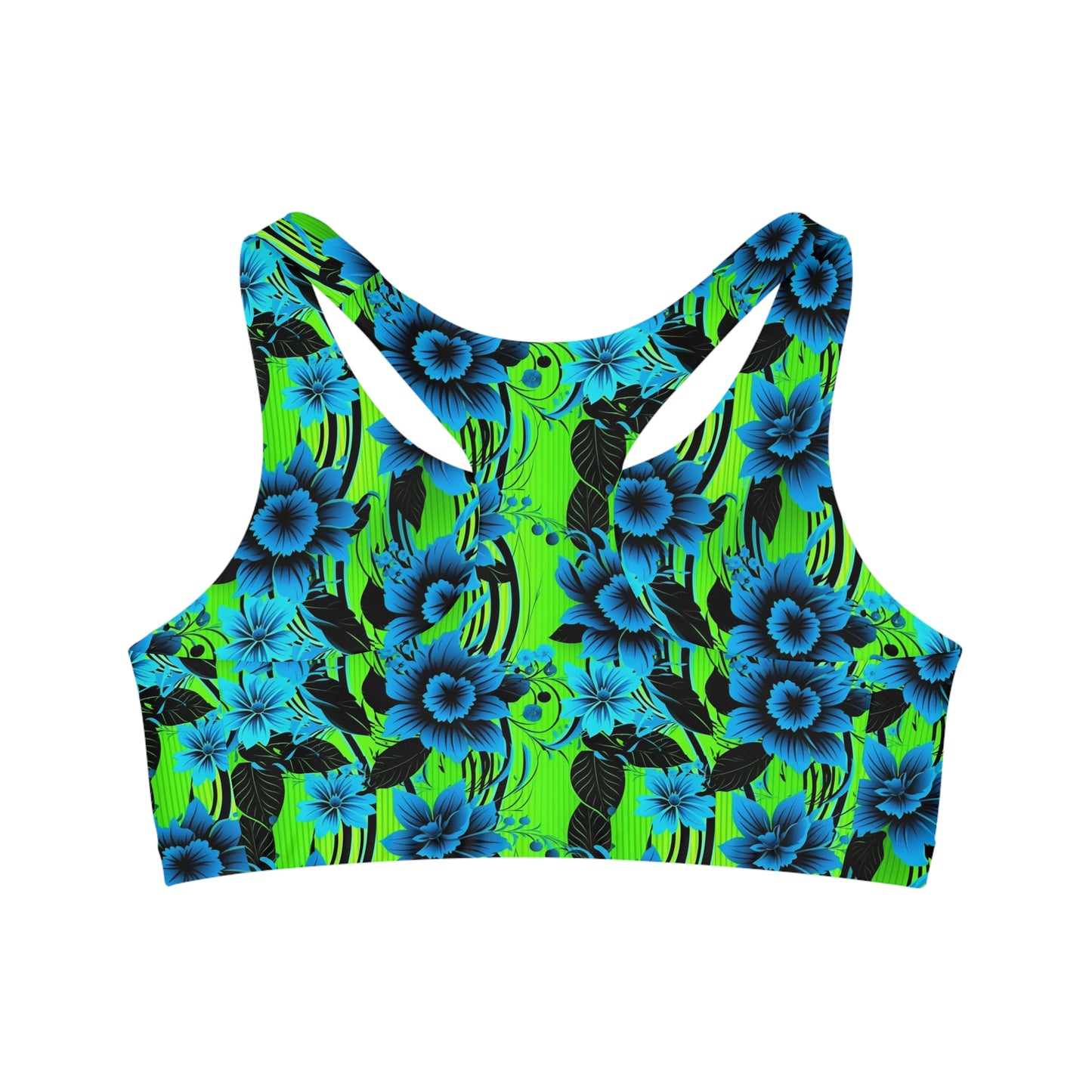 Surface Beach Volleyball Club Striped Floral Logo Seamless Sports Bra (AOP)