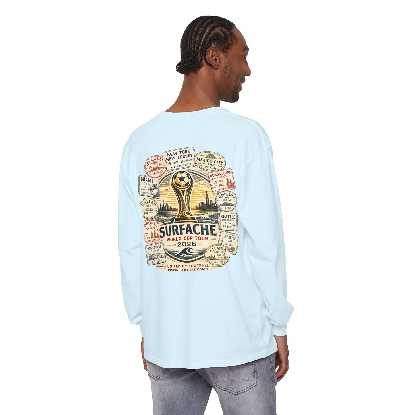 Surfache Passport Edition World Cup Tour Long Sleeve Tee — Soccer Travel Graphic
