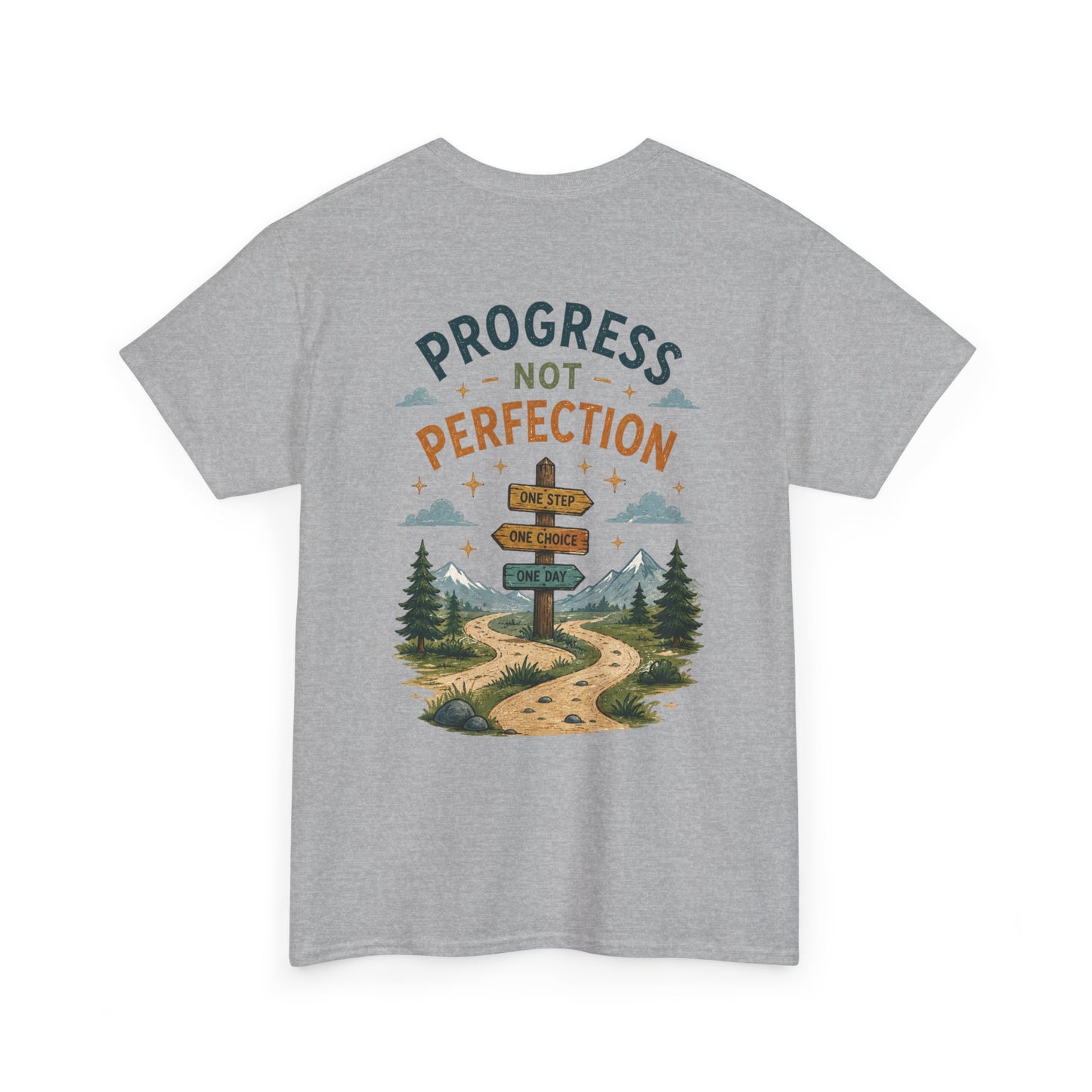 Progress Not Perfection Graphic Tee — Motivational Hiking Signback T‑Shirt