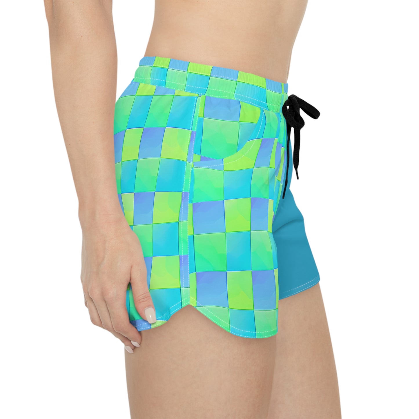 Checkered Icon Color Block Surface Beach Volleyball Club Cover Up Women's Casual Shorts (AOP)