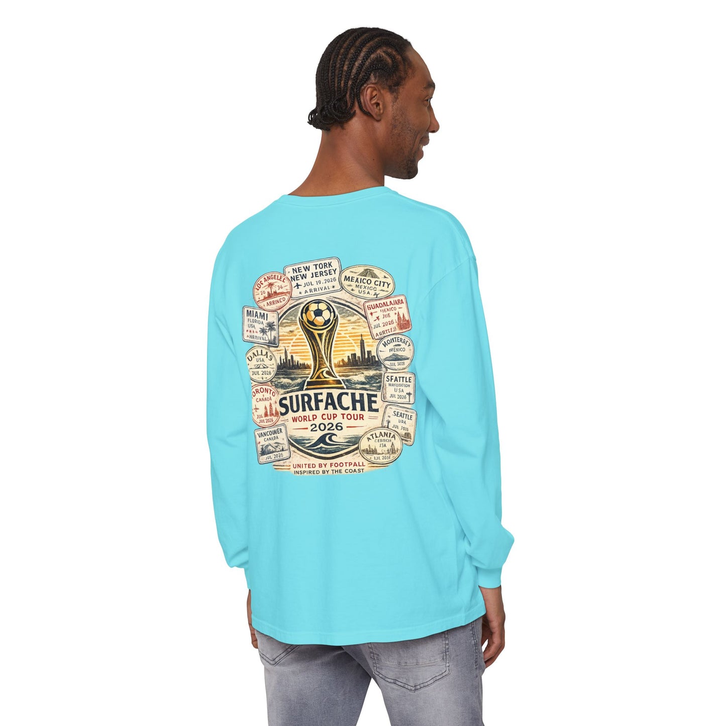 Surfache Passport Edition World Cup Tour Long Sleeve Tee — Soccer Travel Graphic