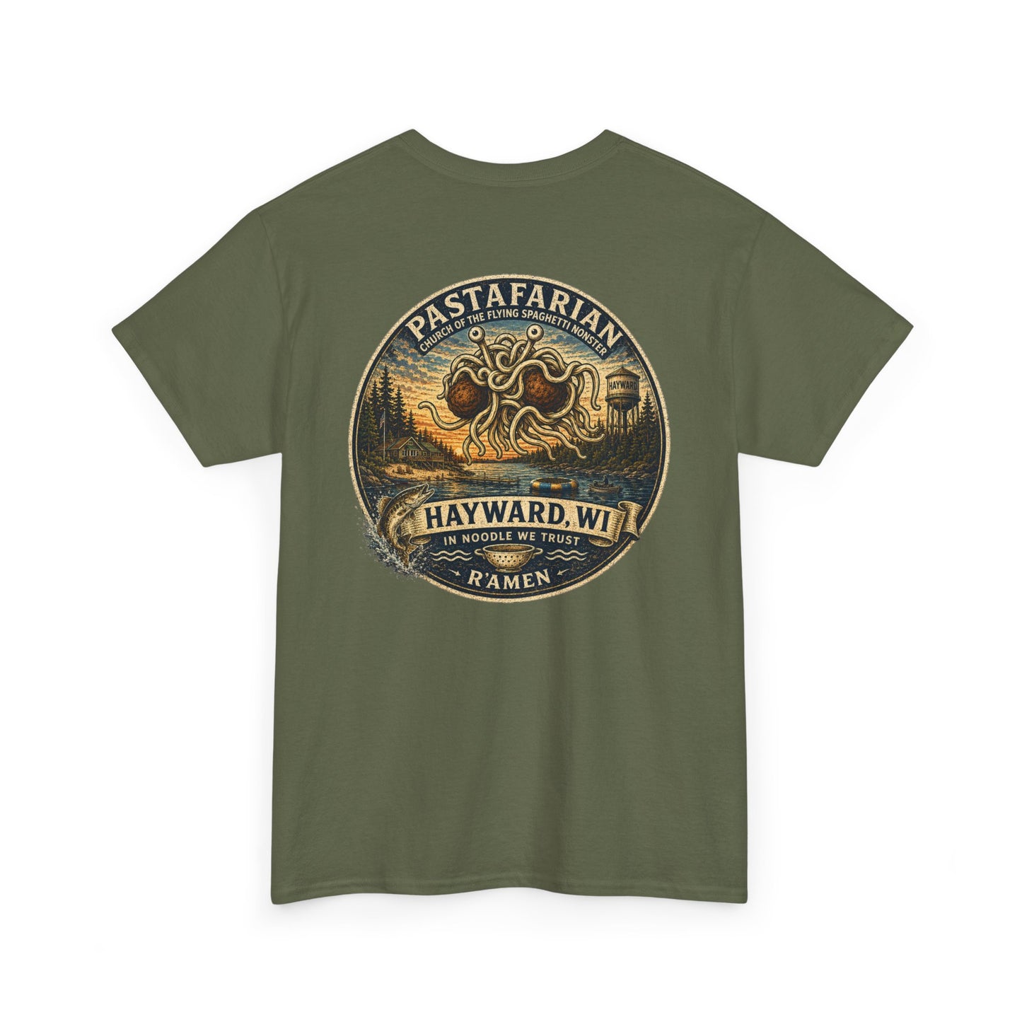 Whiplash Pastafarian T-Shirt — Vintage Hayward, WI Ramen Graphic Tee
