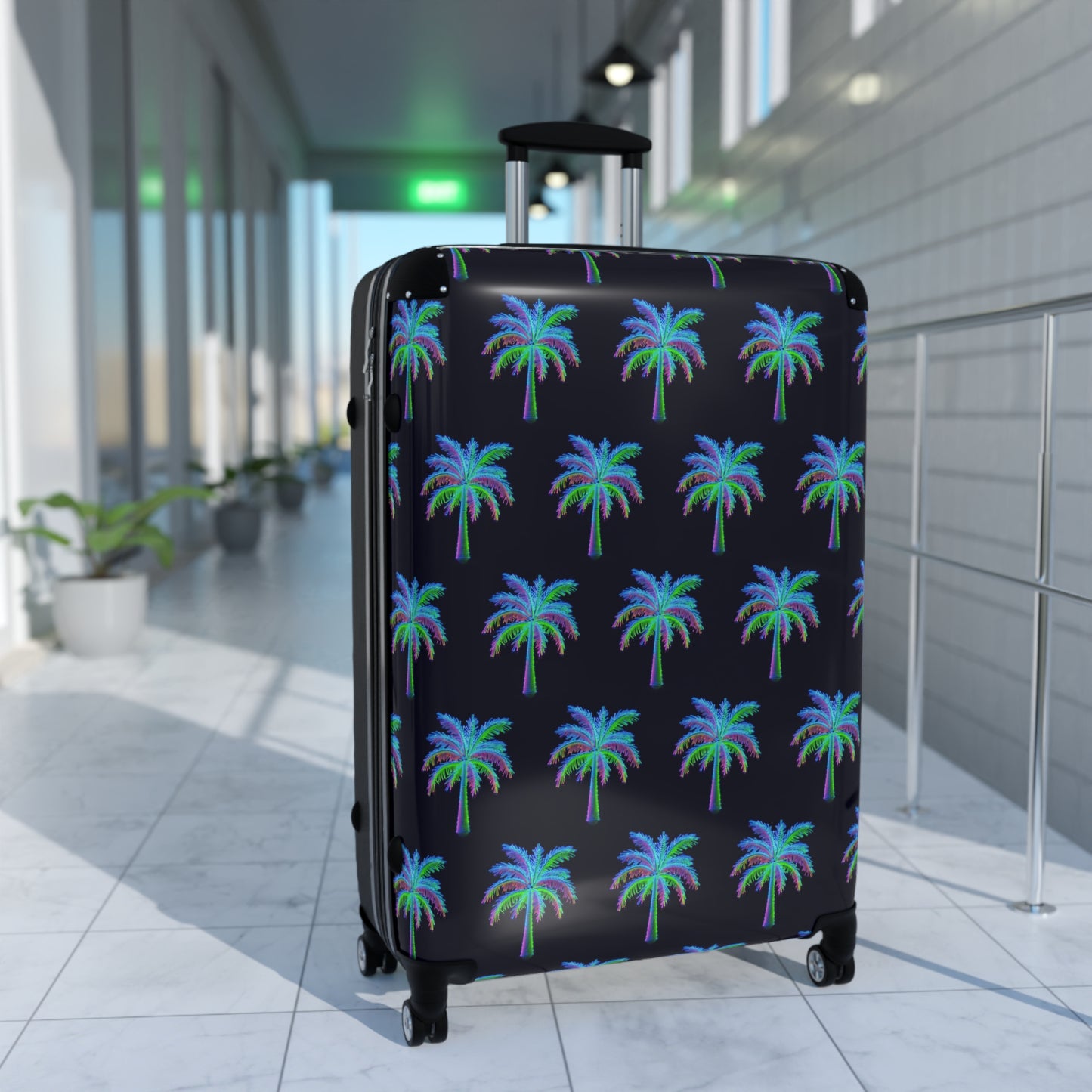 Neon Palm Swivel Hard Shell Waterproof Suitcase