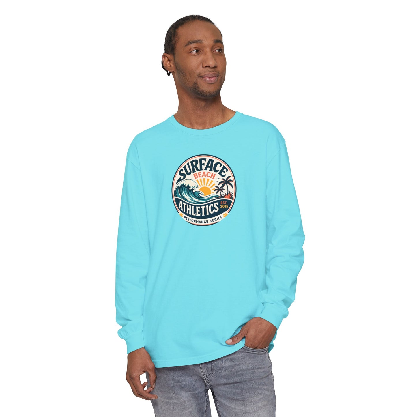 Surface Beach Athletics Long Sleeve Tee — Surf Waves Sunset Graphic