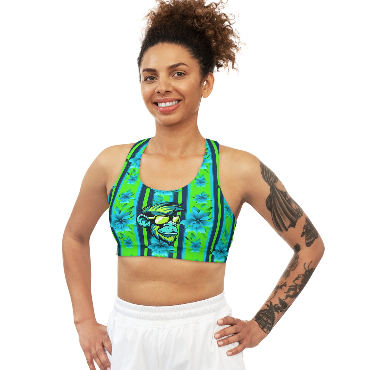 Mascot Surface Beach Volleyball Club Striped Floral Seamless Sports Bra (AOP)