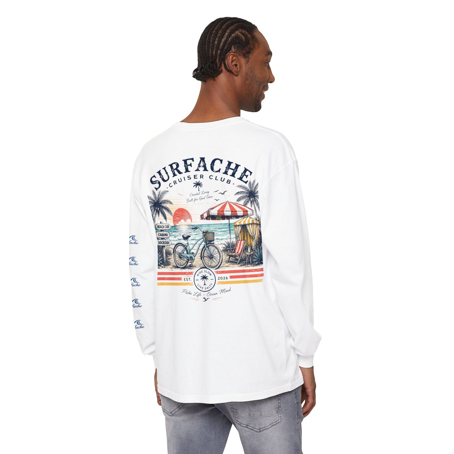 Surfache Cruiser Club Long Sleeve T-Shirt — Bike & Beach Graphic