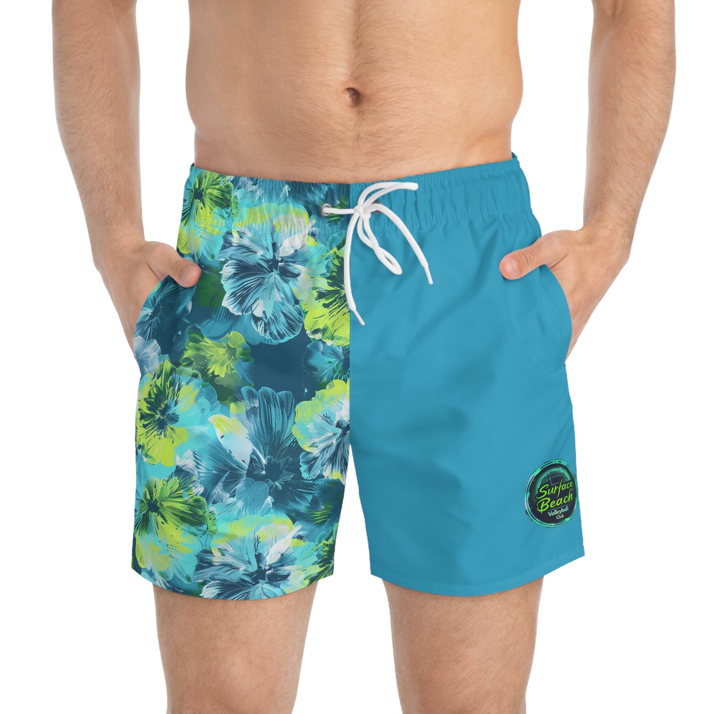 Hibiscus Icon Color Block Surface Beach Volleyball Club Modern Swim Trunks