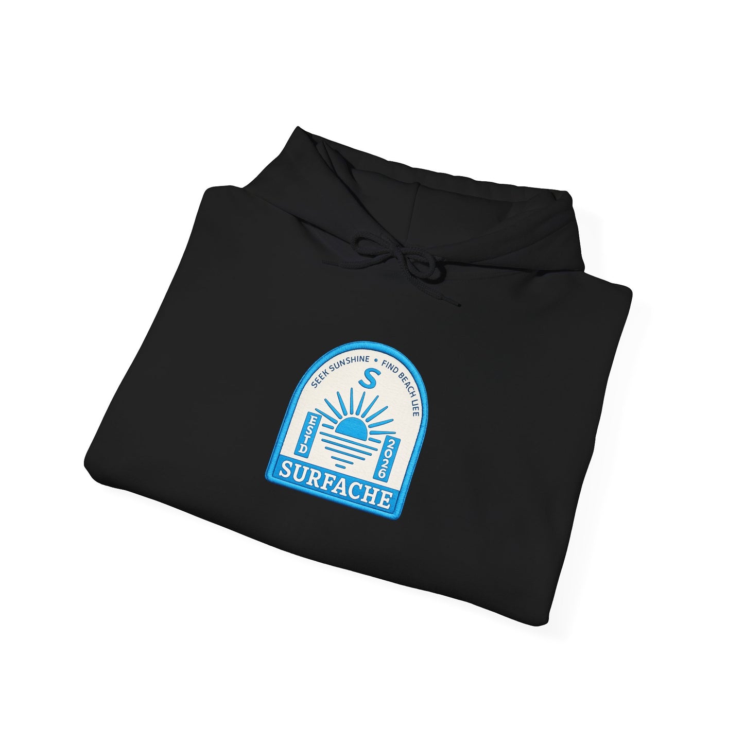 Surfache Vintage Badge Hoodie — Coastal Sunset Surf Brand Sweatshirt