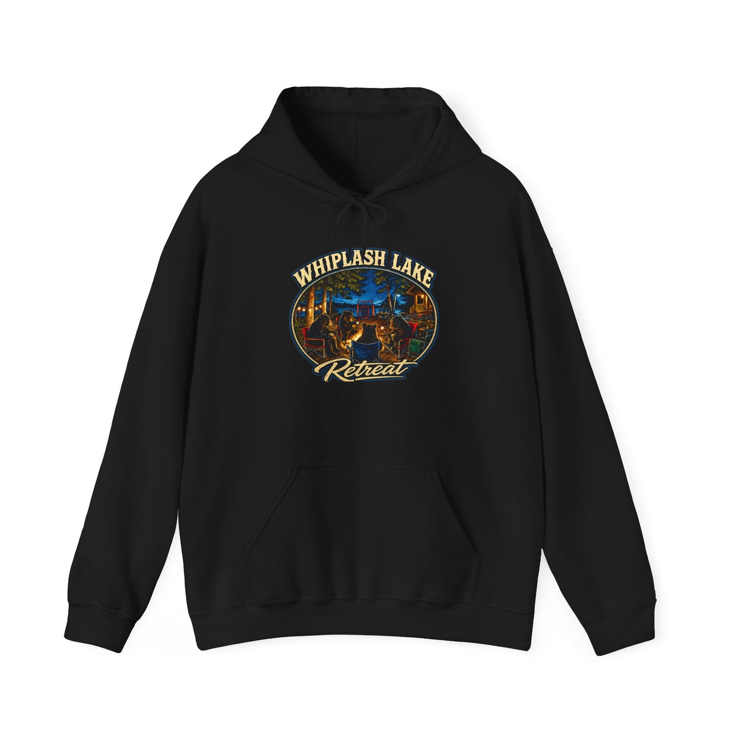 Whiplash Lake Retreat Hoodie — Vintage Cabin Lake Camp Pullover