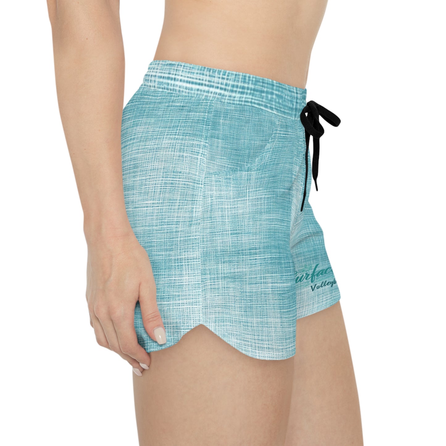 Surfside Beach Volleyball Club Women's Casual Beach Shorts – Aqua Linen Print