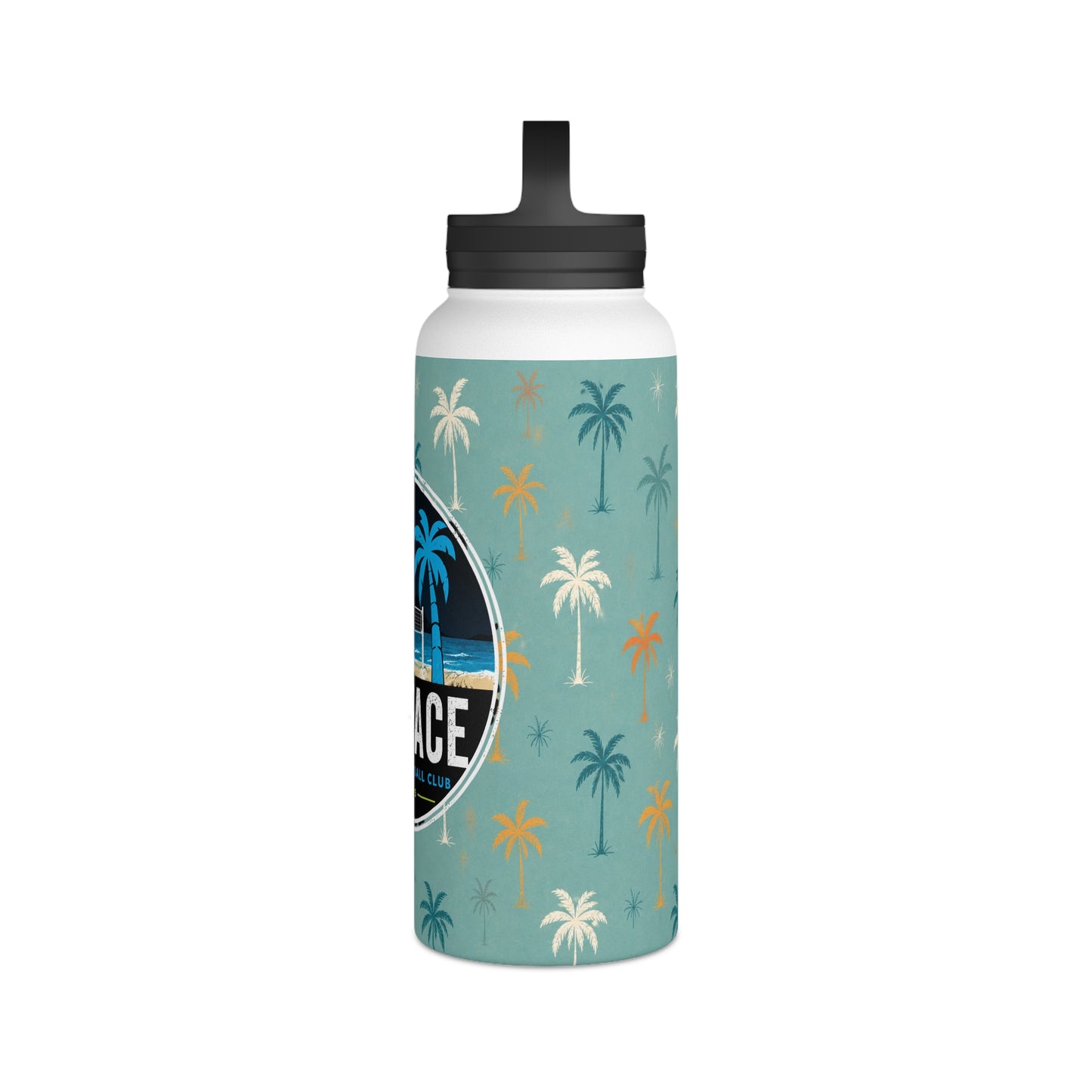 Surface Beach Volleyball Club Stainless Steel Water Bottle — Tropical Palm Handle Lid