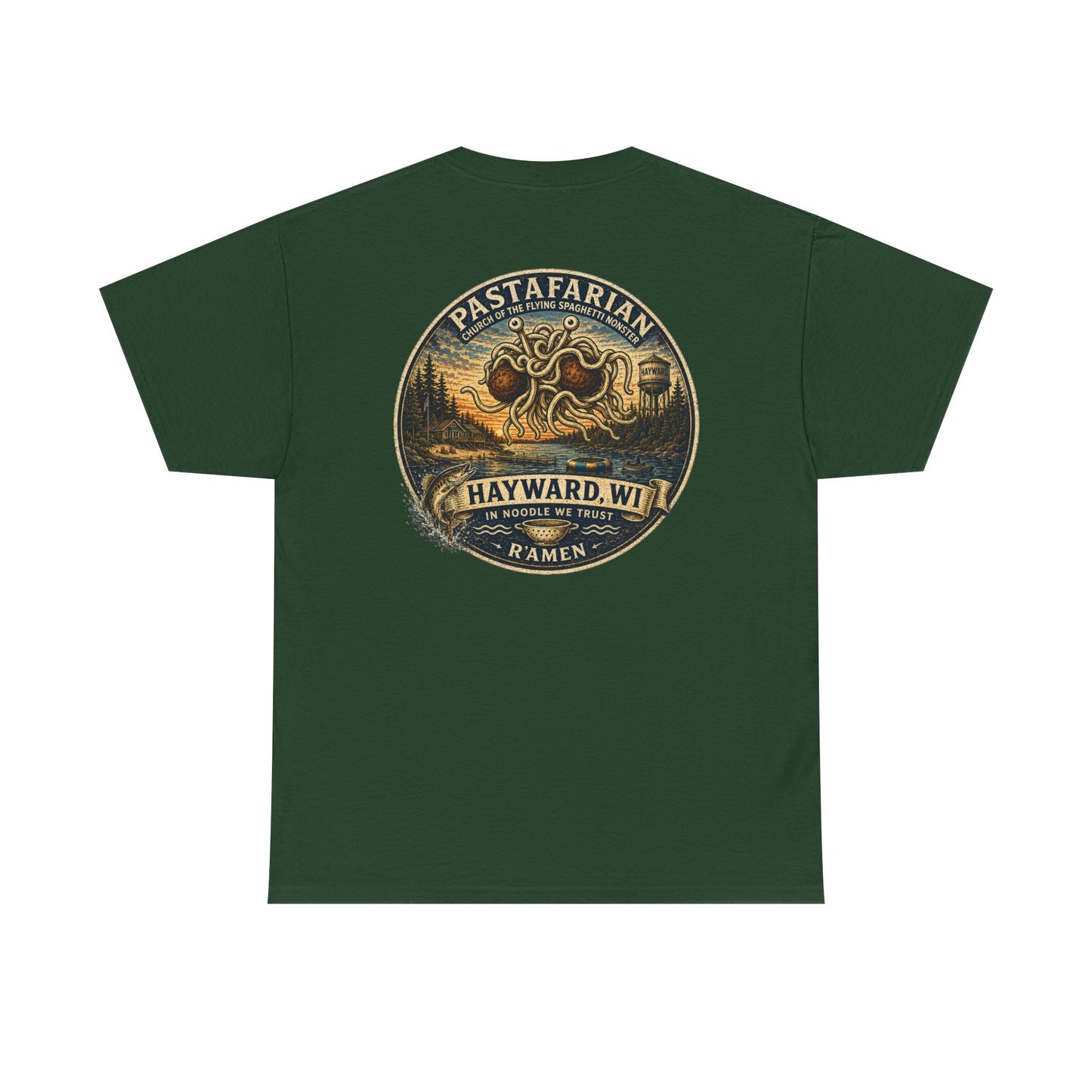 Whiplash Pastafarian T-Shirt — Vintage Hayward, WI Ramen Graphic Tee