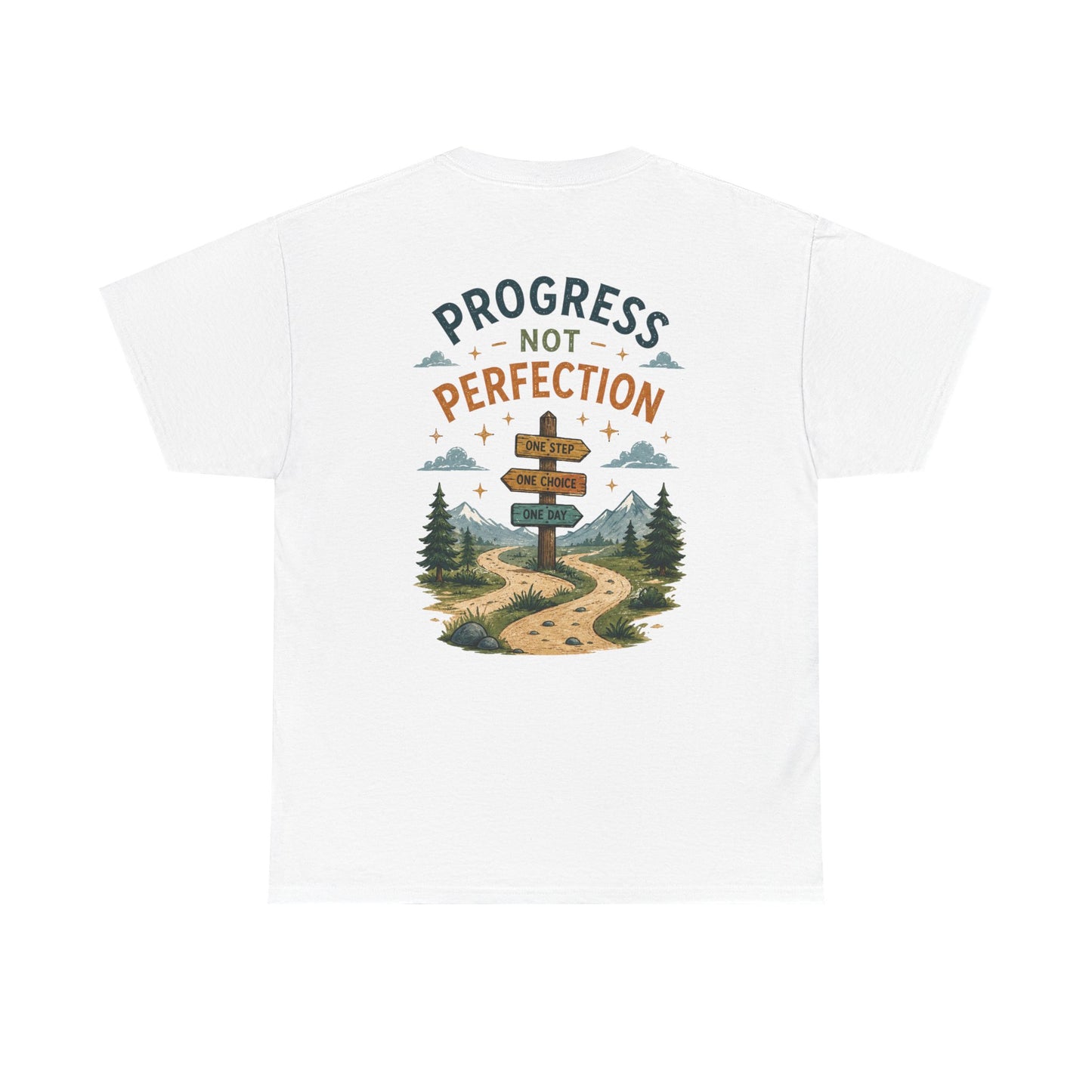 Progress Not Perfection Graphic Tee — Motivational Hiking Signback T‑Shirt