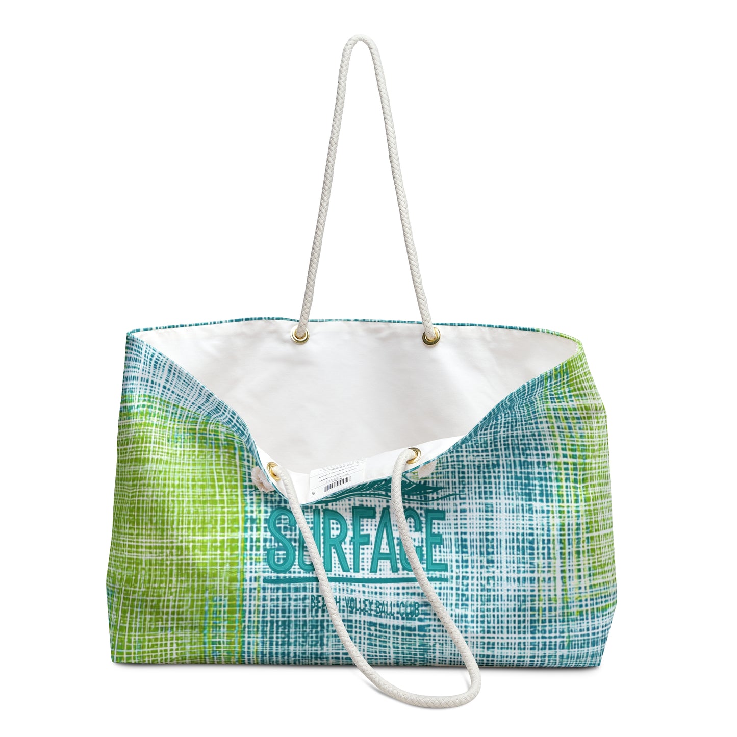 Surf Vibe Weekender Bag — Blue Green Beach Tote with "Surface" Logo