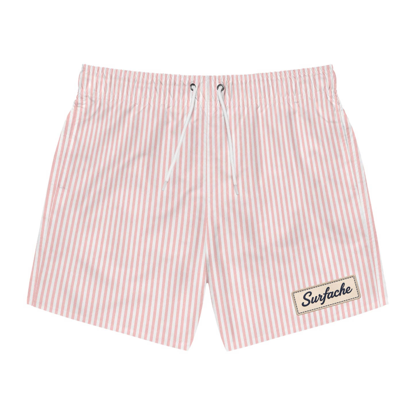 Surfache Pink Seersucker Swim Trunks-Retro Stripe Beach Shorts
