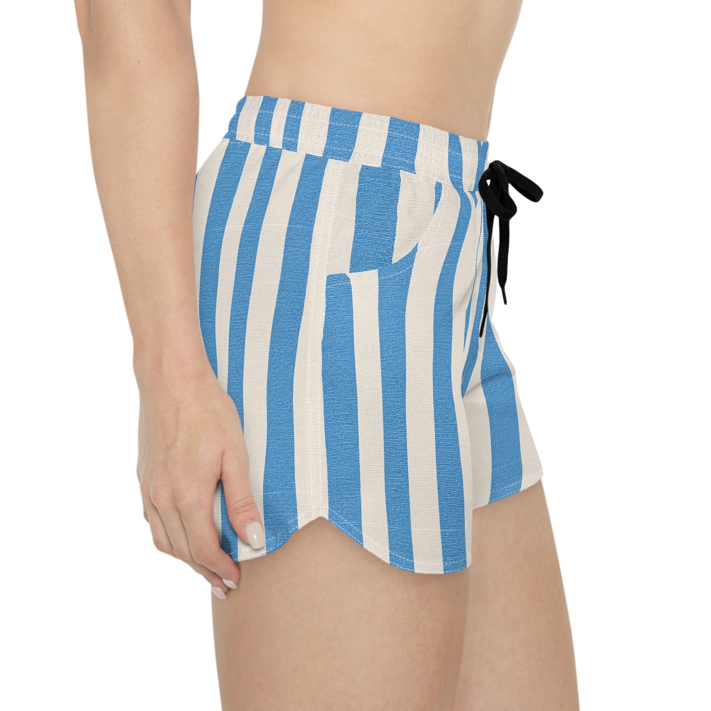 Caribbean Blue Striped Women's Casual Shorts – Beachy Summer Lounge Shorts