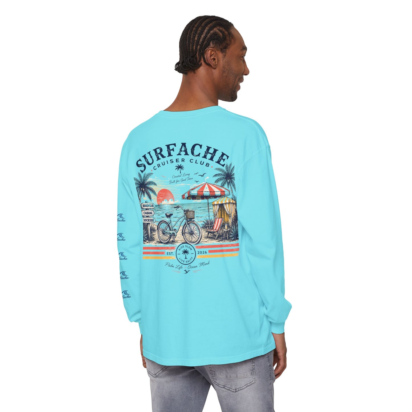 Surfache Cruiser Club Long Sleeve T-Shirt — Bike & Beach Graphic