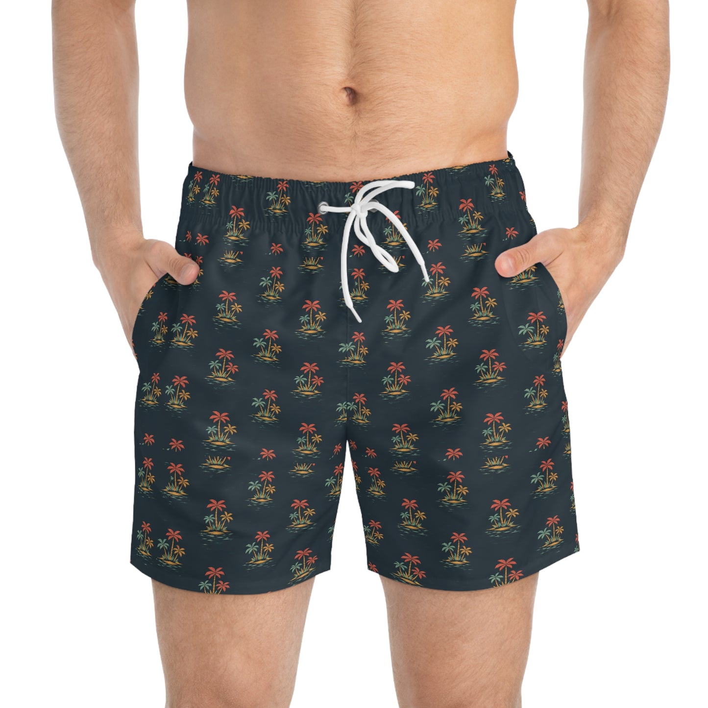Tropical Palm Swim Trunks — Vintage Floral All-Over Print