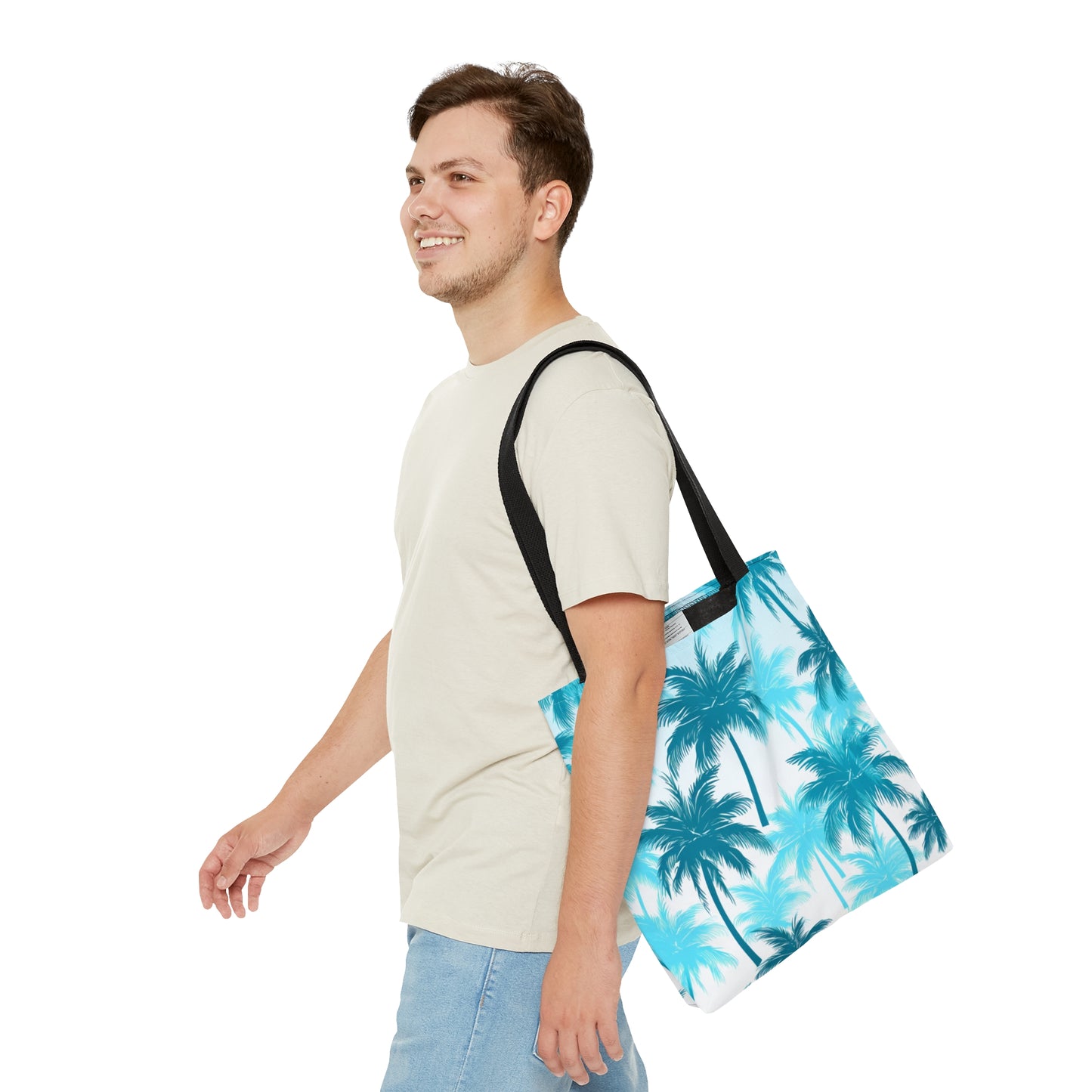 Cyan Palm Tree Travel Tote Bag