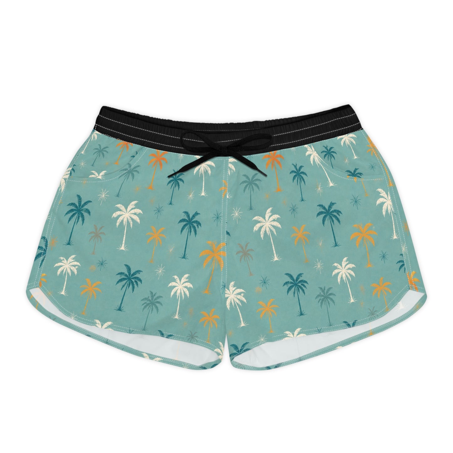 Palm Print Lounge Shorts — Teal Tropical Women's Casual Shorts