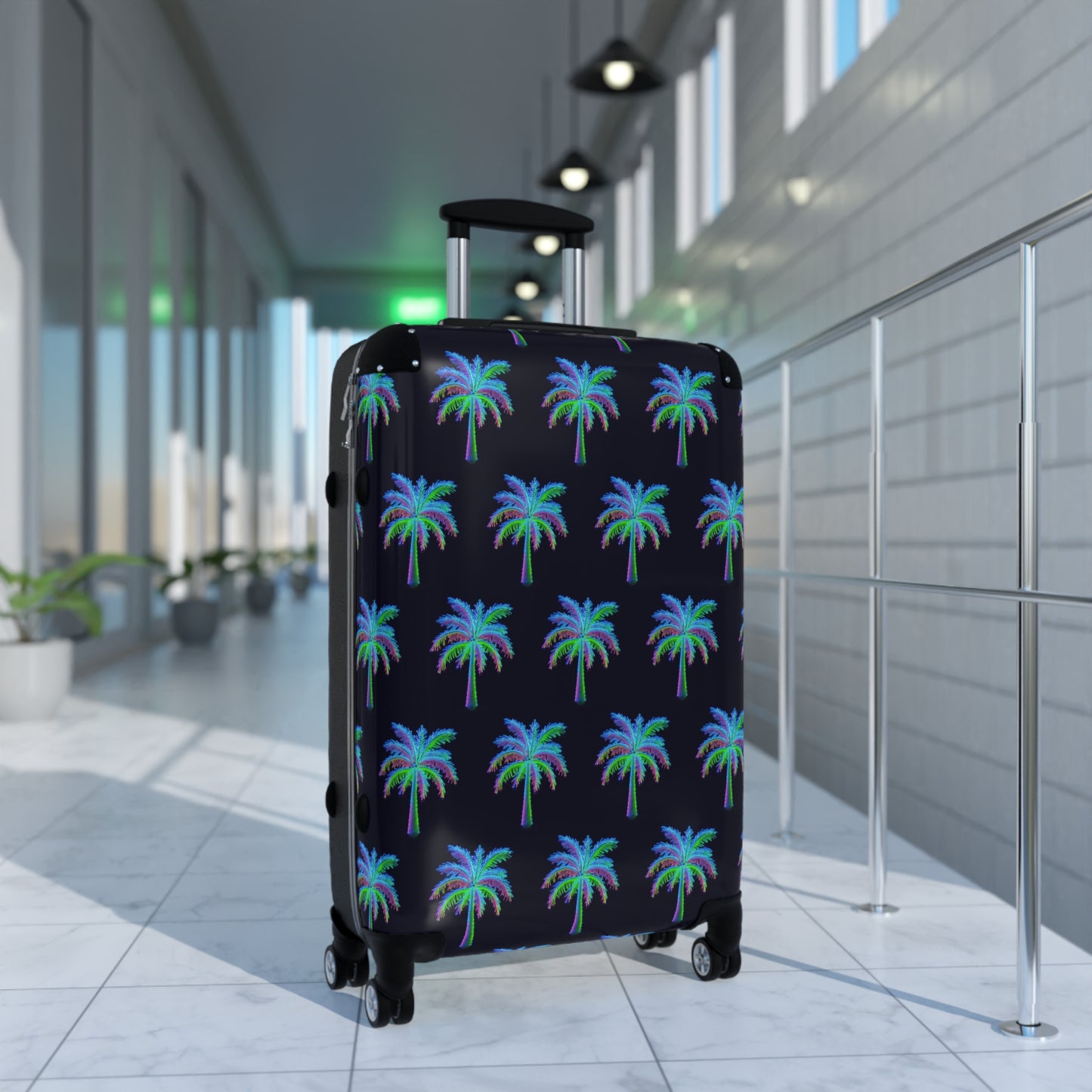 Neon Palm Swivel Hard Shell Waterproof Suitcase