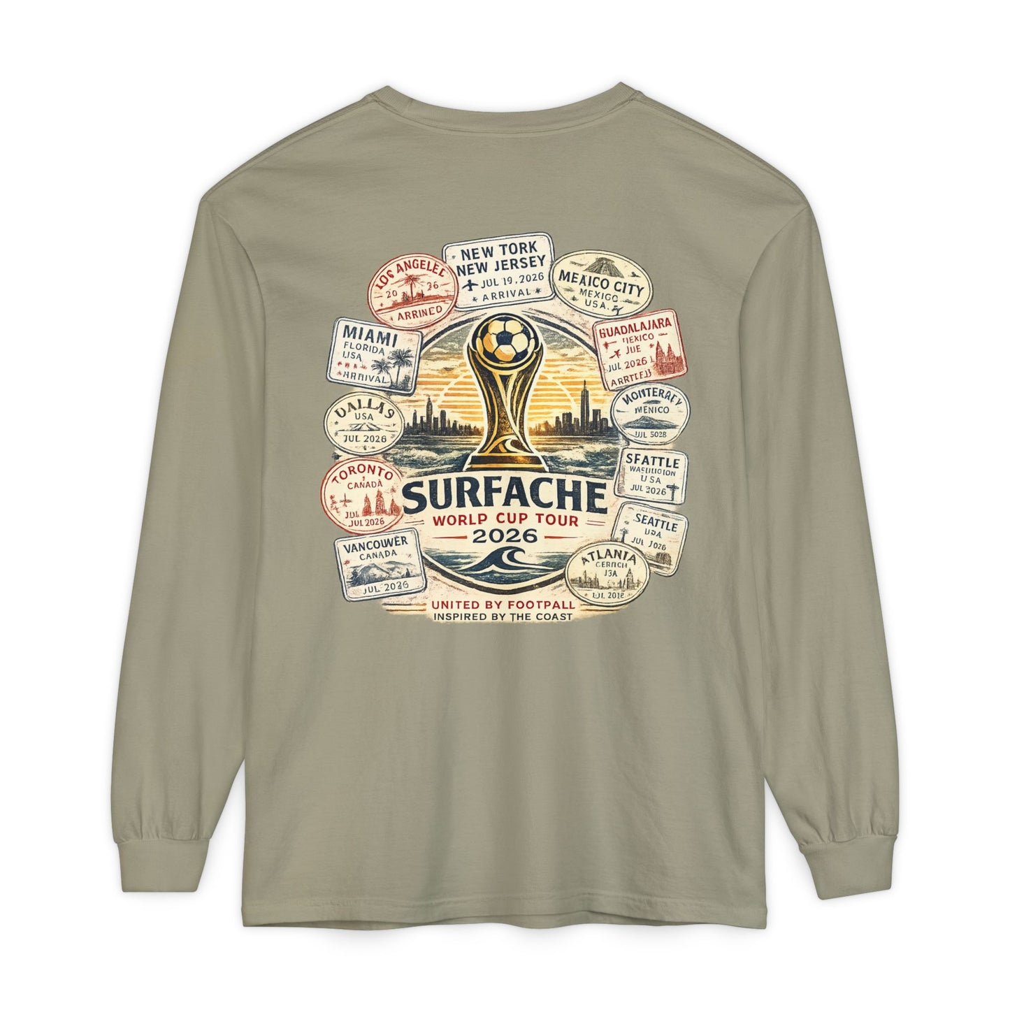Surfache Passport Edition World Cup Tour Long Sleeve Tee — Soccer Travel Graphic