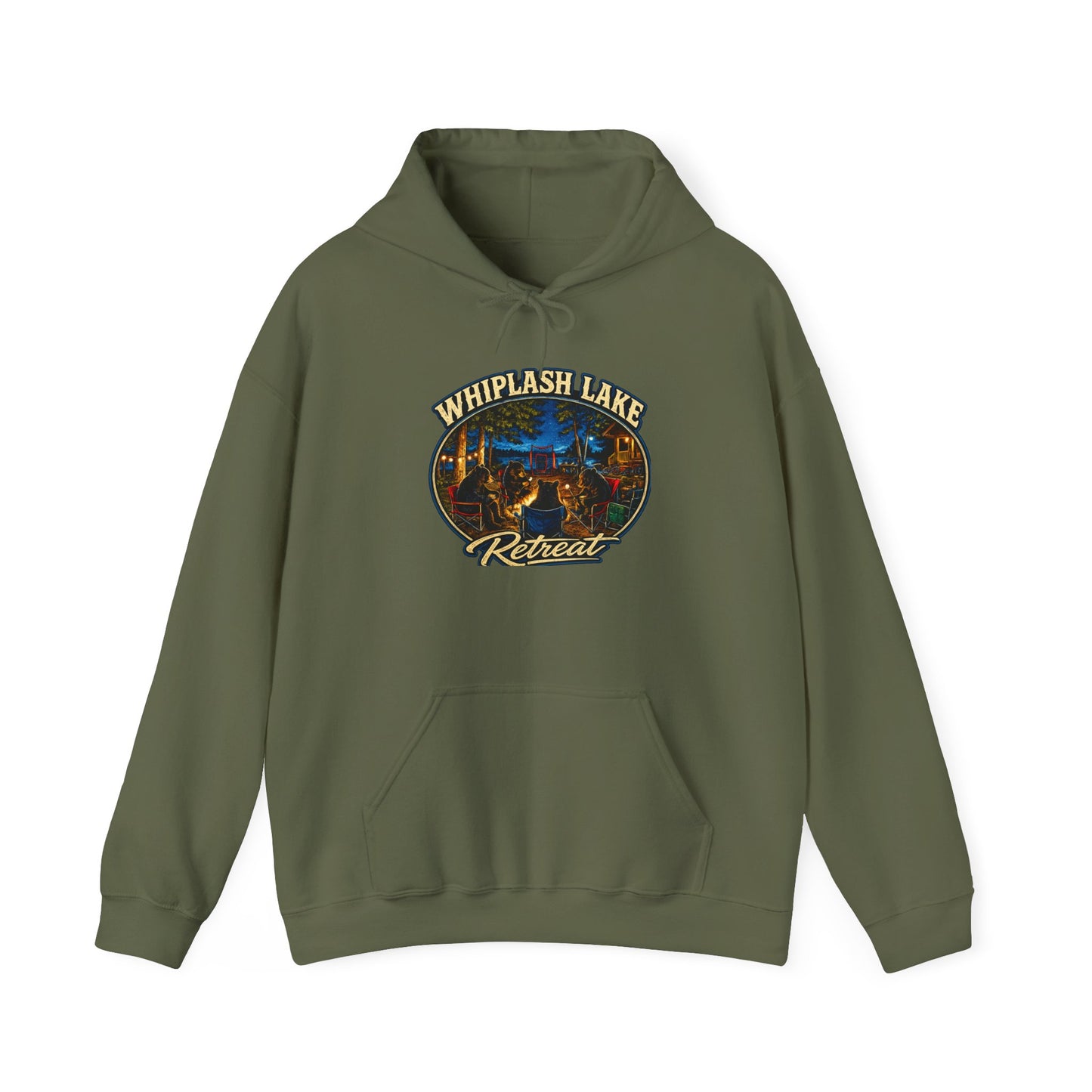 Whiplash Lake Retreat Hoodie — Vintage Cabin Lake Camp Pullover