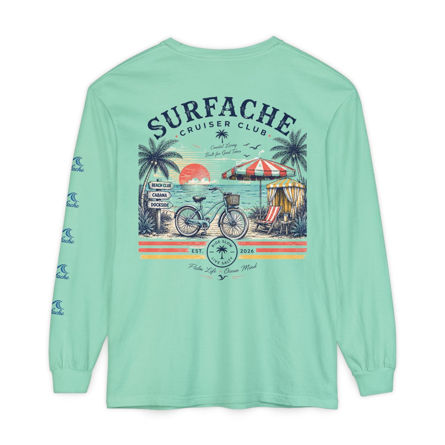 Surfache Cruiser Club Long Sleeve T-Shirt — Bike & Beach Graphic