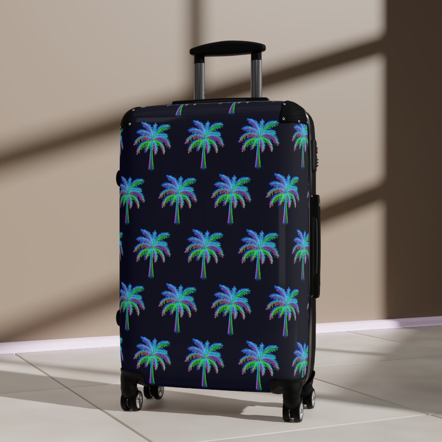 Neon Palm Swivel Hard Shell Waterproof Suitcase