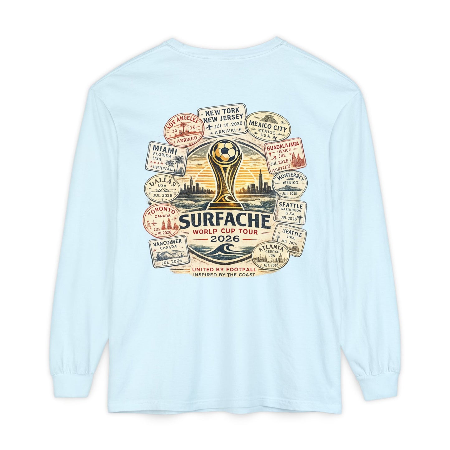 Surfache Passport Edition World Cup Tour Long Sleeve Tee — Soccer Travel Graphic