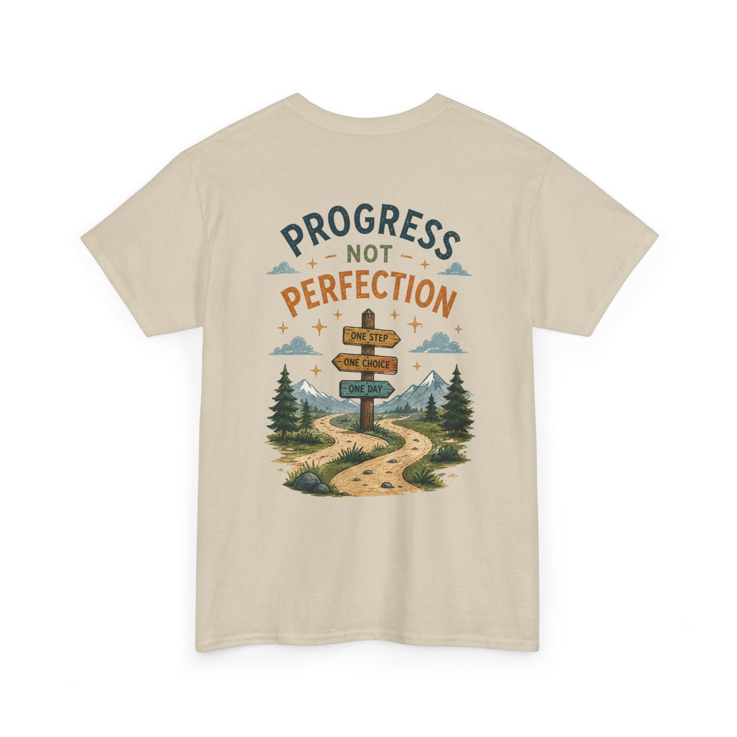 Progress Not Perfection Graphic Tee — Motivational Hiking Signback T‑Shirt