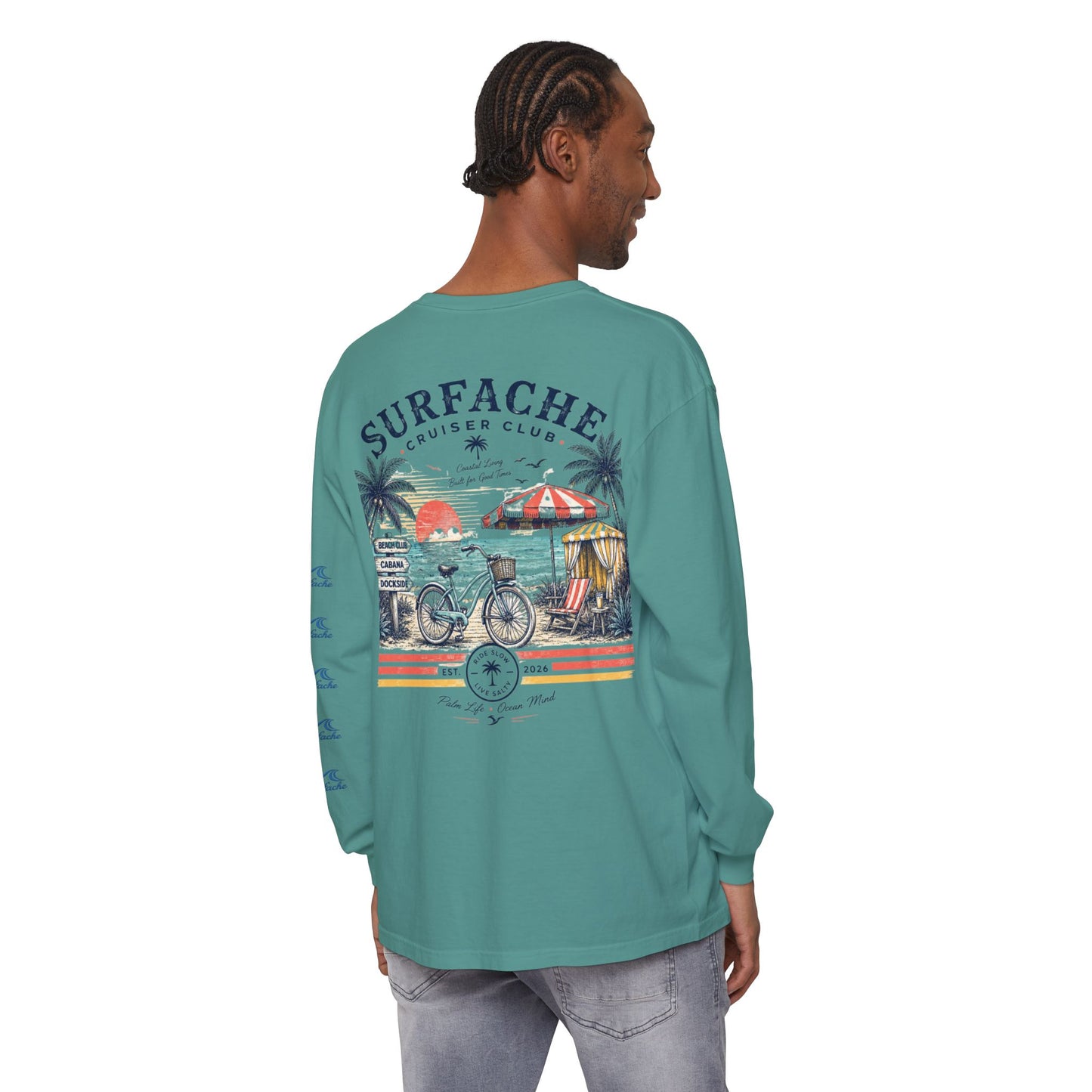 Surfache Cruiser Club Long Sleeve T-Shirt — Bike & Beach Graphic