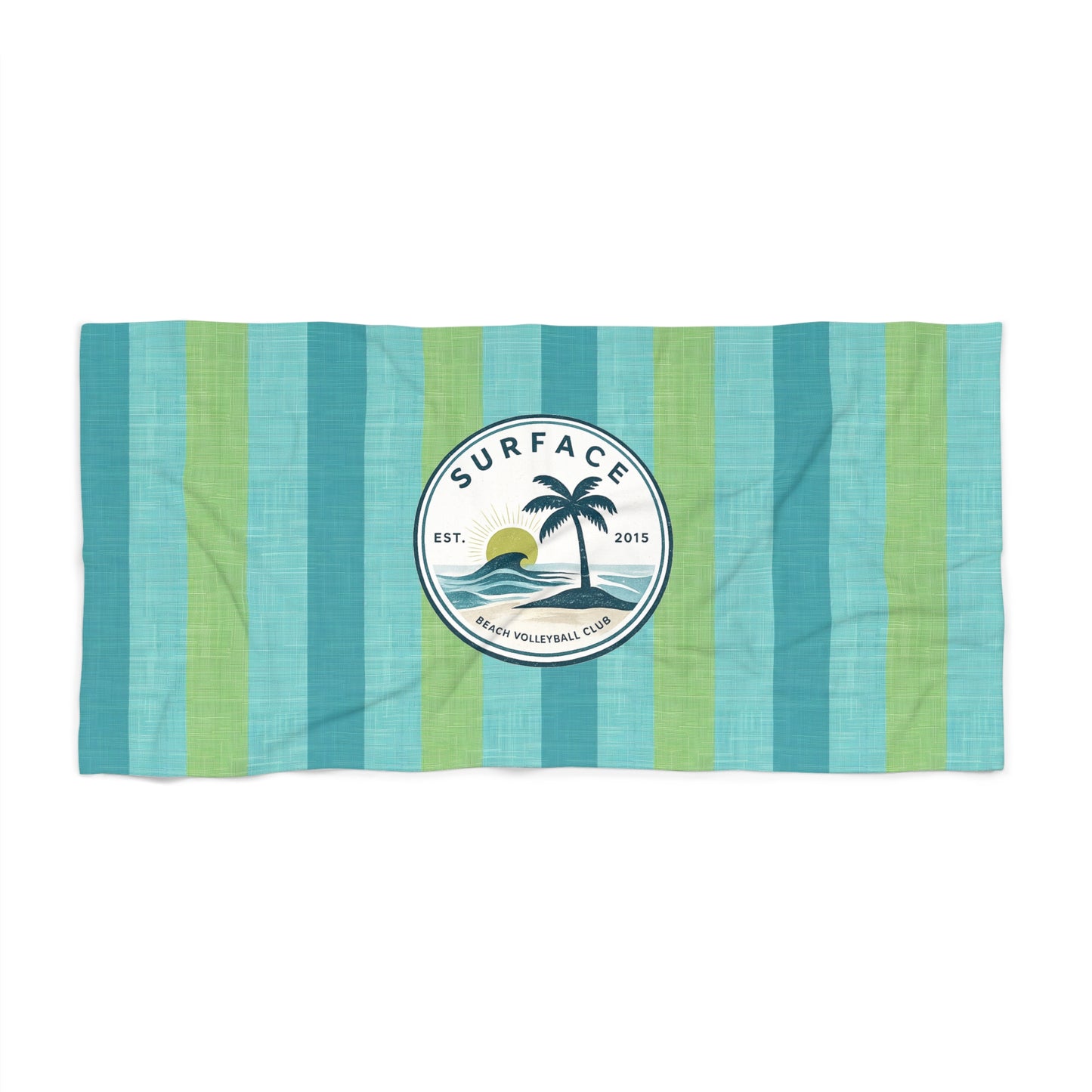 Surf Logo Beach Towel — Striped Tropical Palm Design