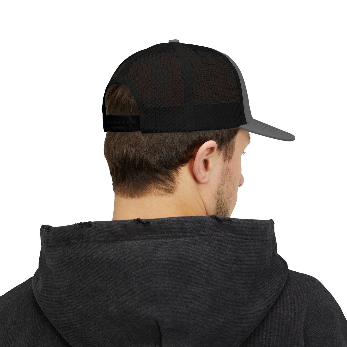 Whiplash Script Snapback Trucker Cap — Retro Baseball Mesh Hat