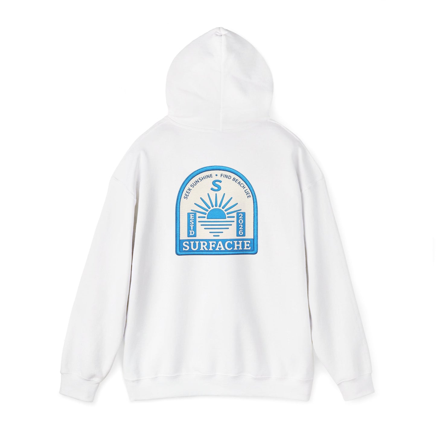 Surfache Vintage Badge Hoodie — Coastal Sunset Surf Brand Sweatshirt
