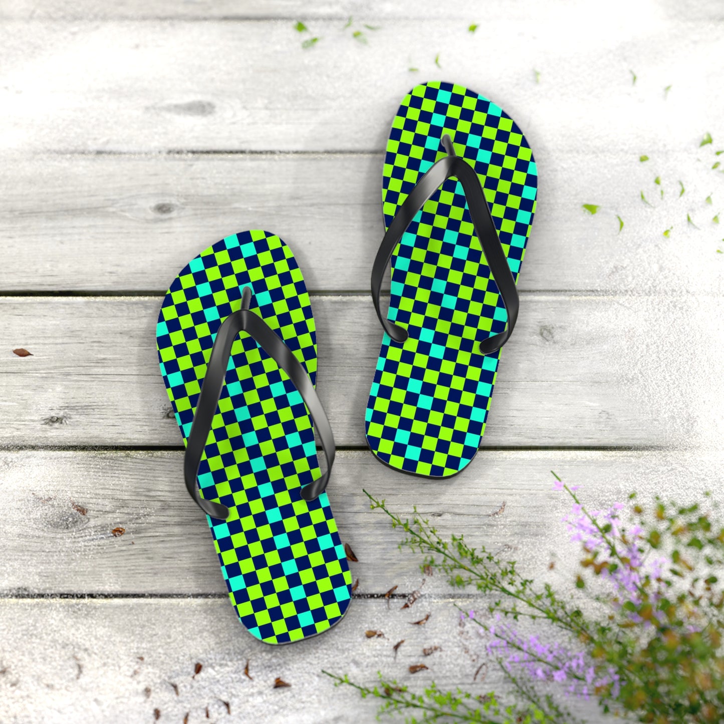 Checkerboard Surface Beach Volleyball Club Designer Flip Flops