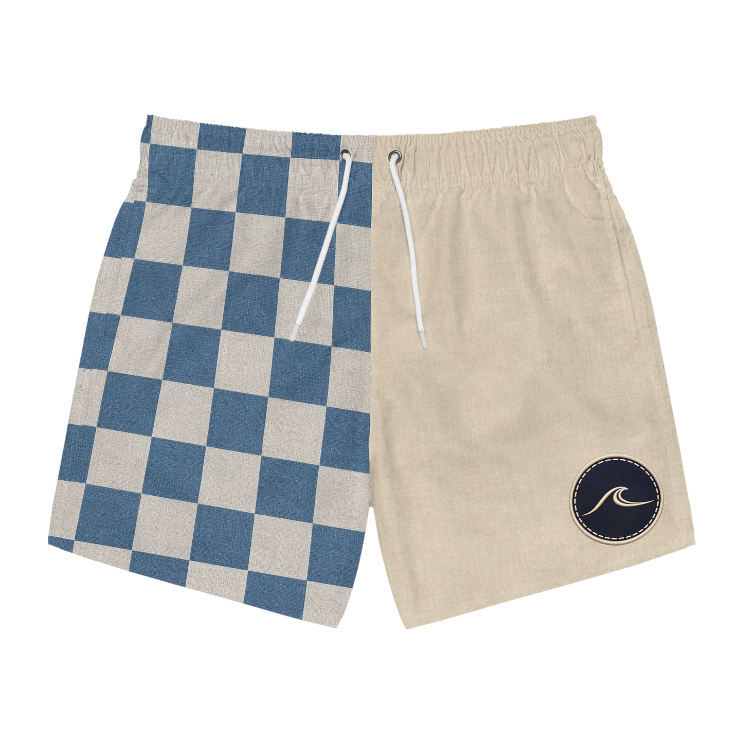 Surfache Club Checkerboard Split Swim Trunks — Retro Surf Logo Swim Shorts